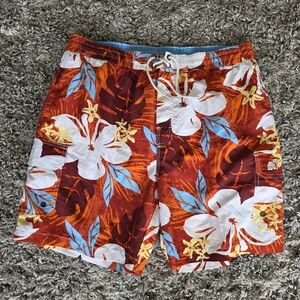 Men Caribbean Joe Tropical Printed Mesh Inside Swim Shorts Size Large